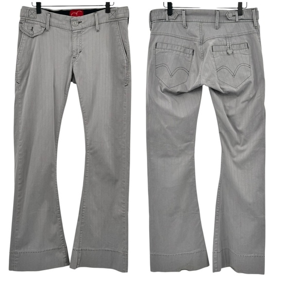 Levi's Pants - Vintage 2000s Levi's RARE Low Rise Flare Leg Pants Gray Pinstripe Stretchy | 10